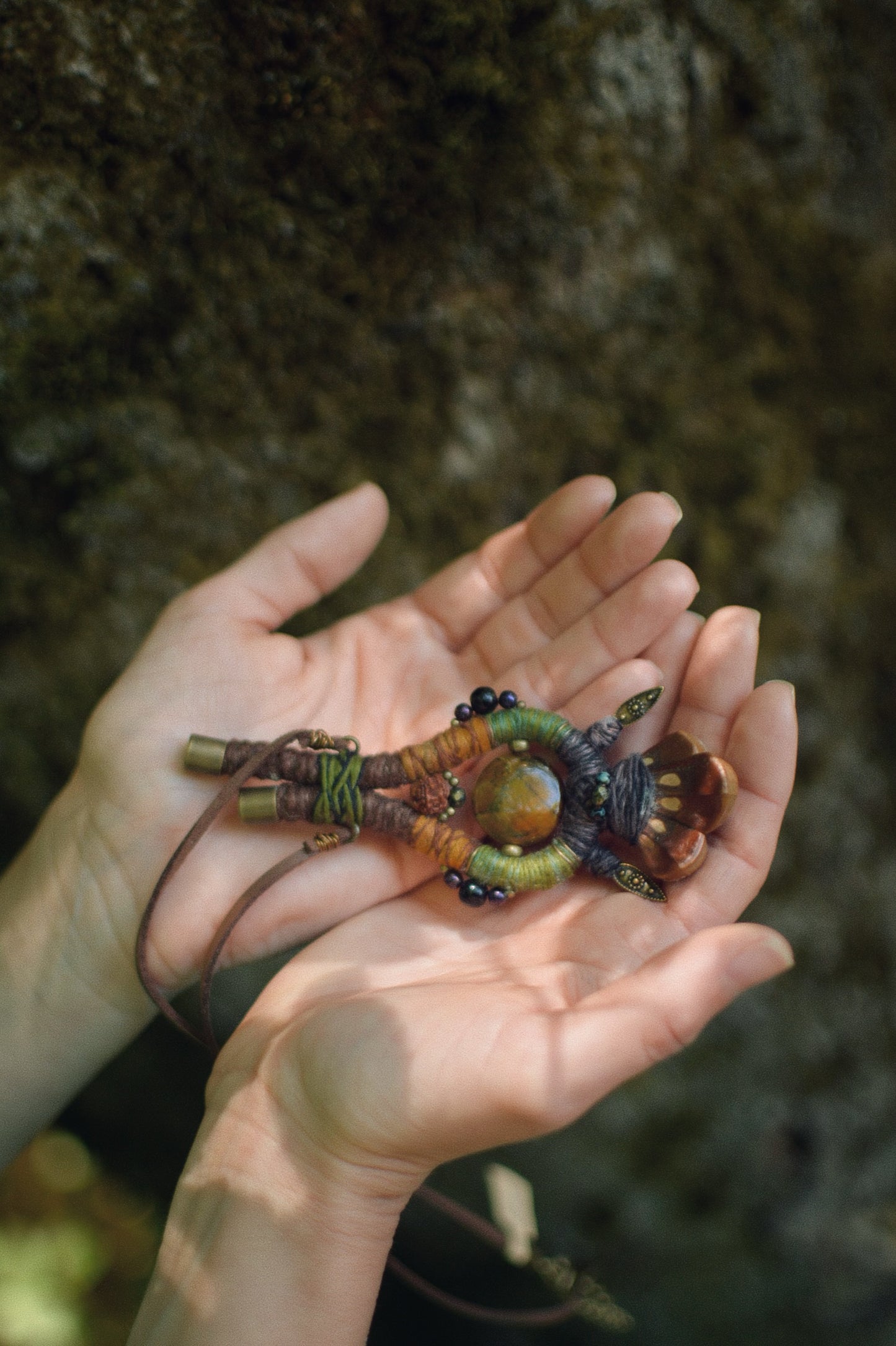Soul Talisman - Hemp Talisman with Tiger Eye and Pinecone Petals