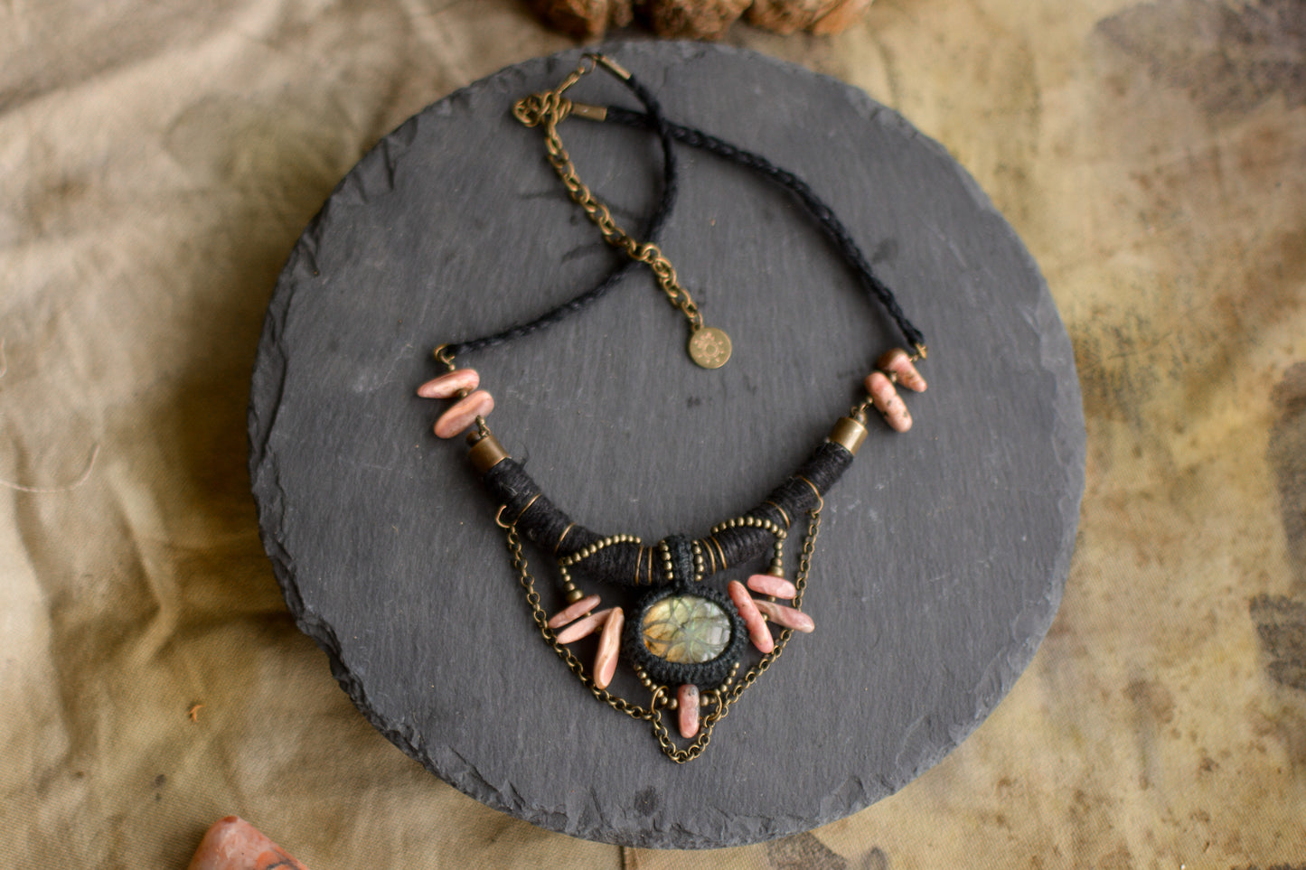 Guardians of the Unseen Necklace with Labradorite and Rhodochrosite