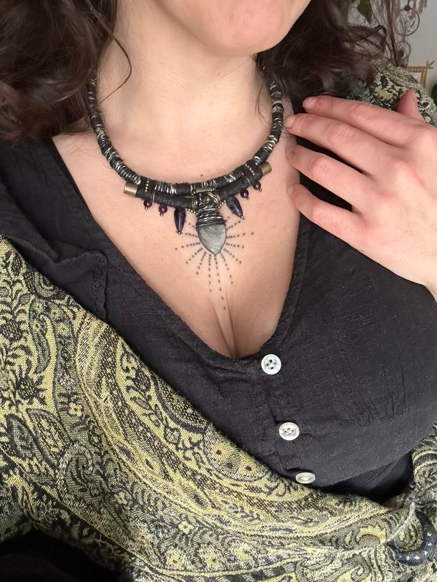 Silver Obsidian-Amethyst Necklace
