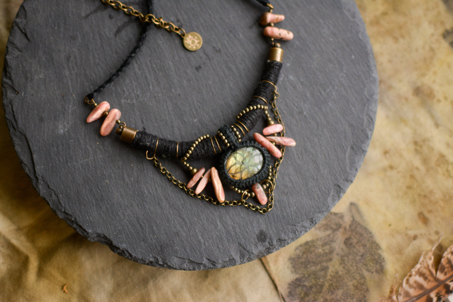 Guardians of the Unseen Necklace with Labradorite and Rhodochrosite
