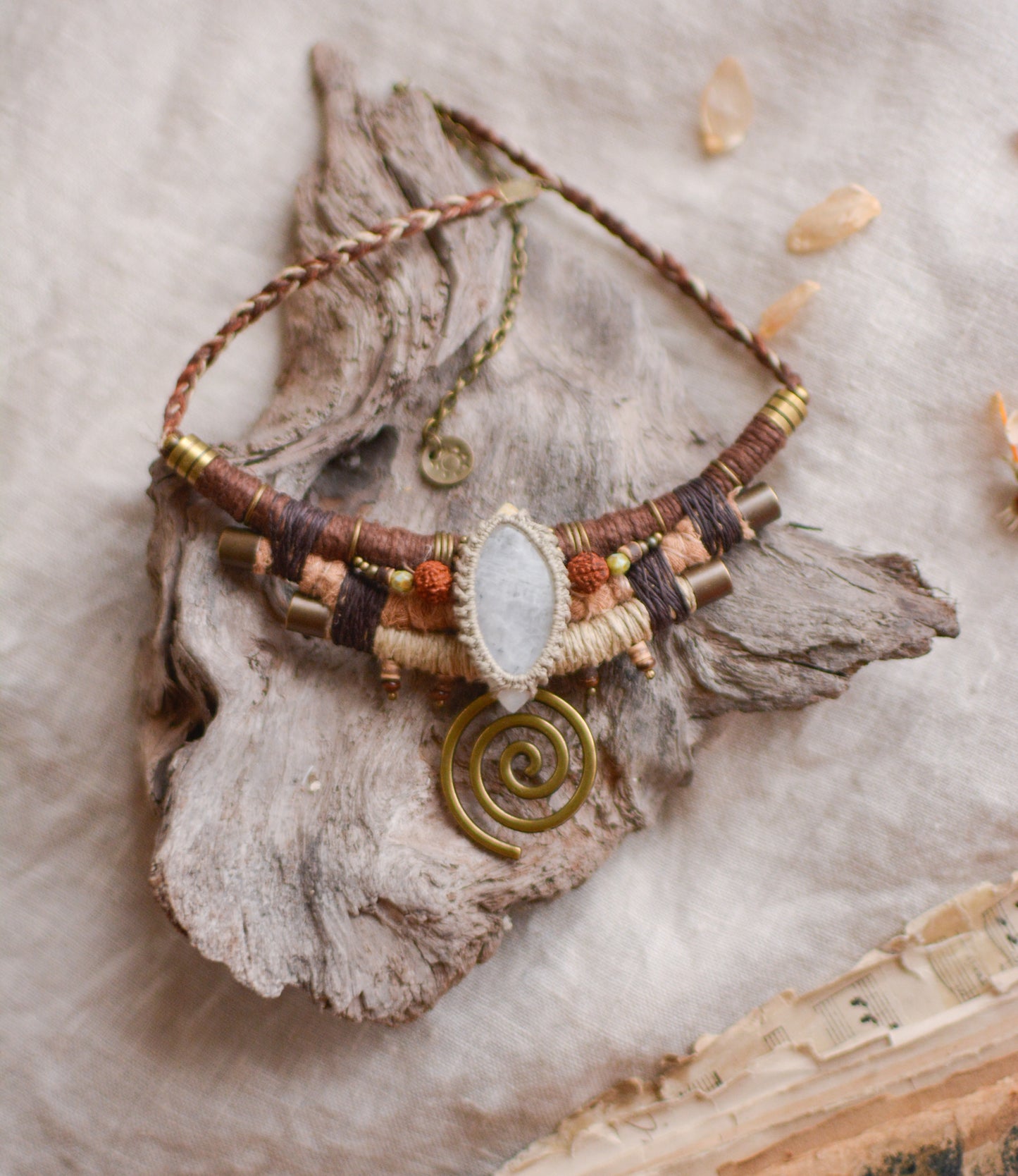 Moonara Necklace witt Moonstone and Rudraksha Beads