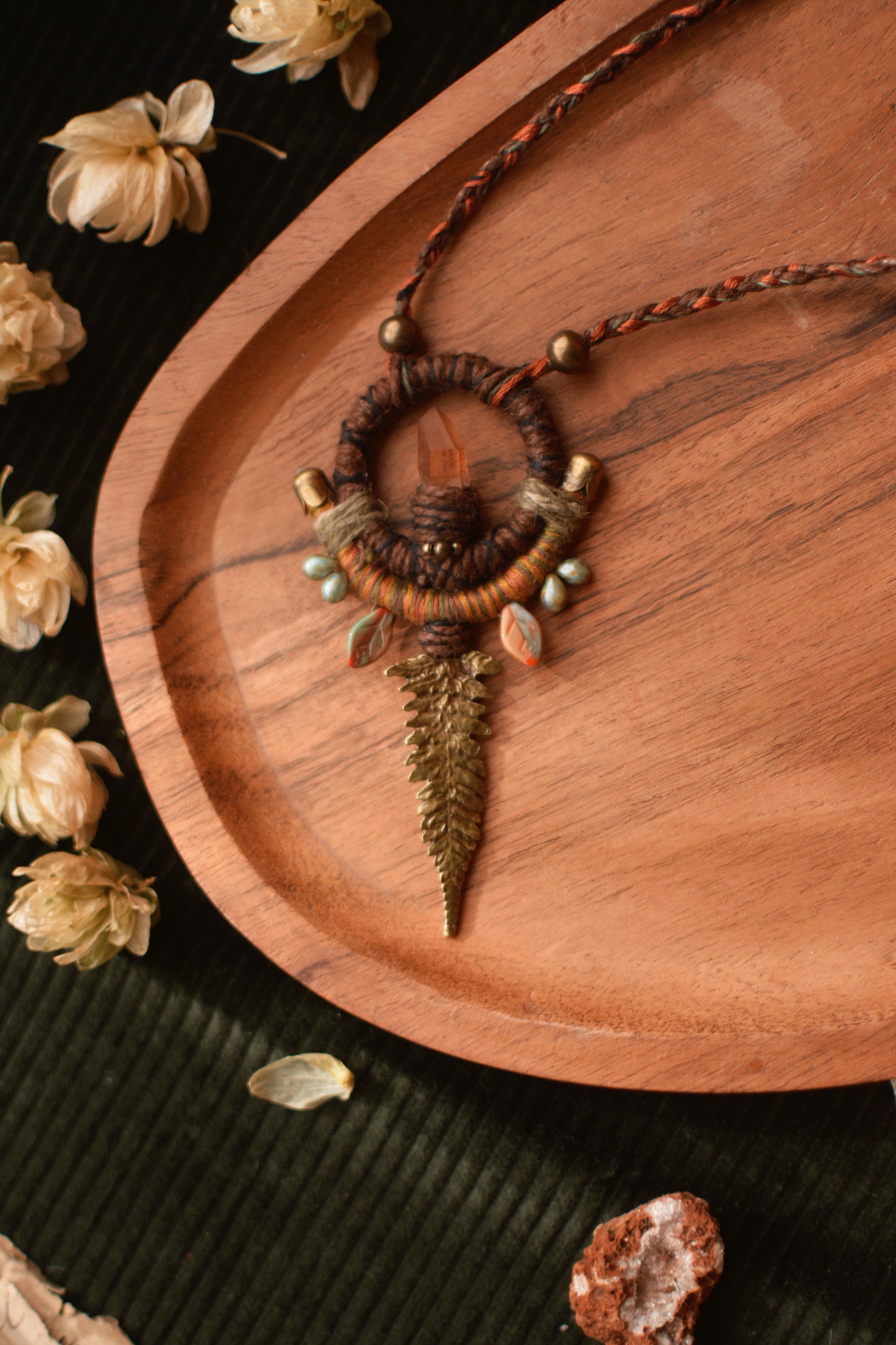 Whimsy Fern Talisman with Mandarine Quartz - mid length