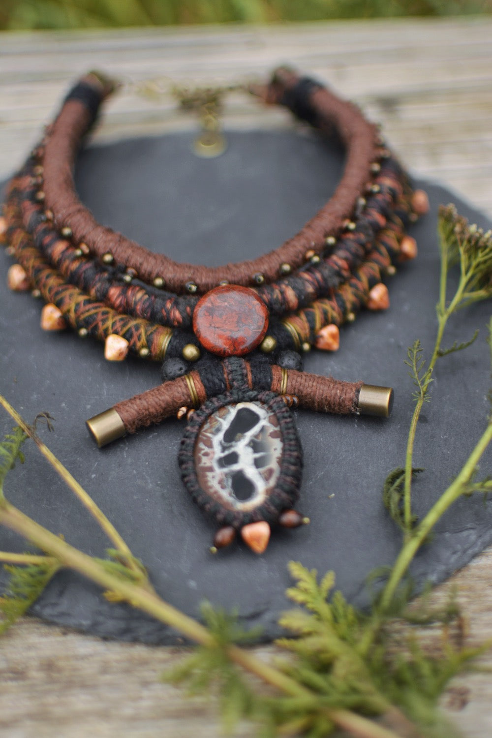 Afterlife - Necklace with Red Jasper and a Fossil