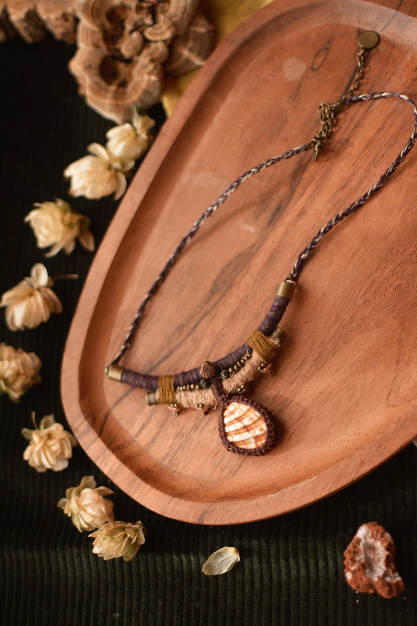 Ethereal Hemp and Linen Necklace with Shell