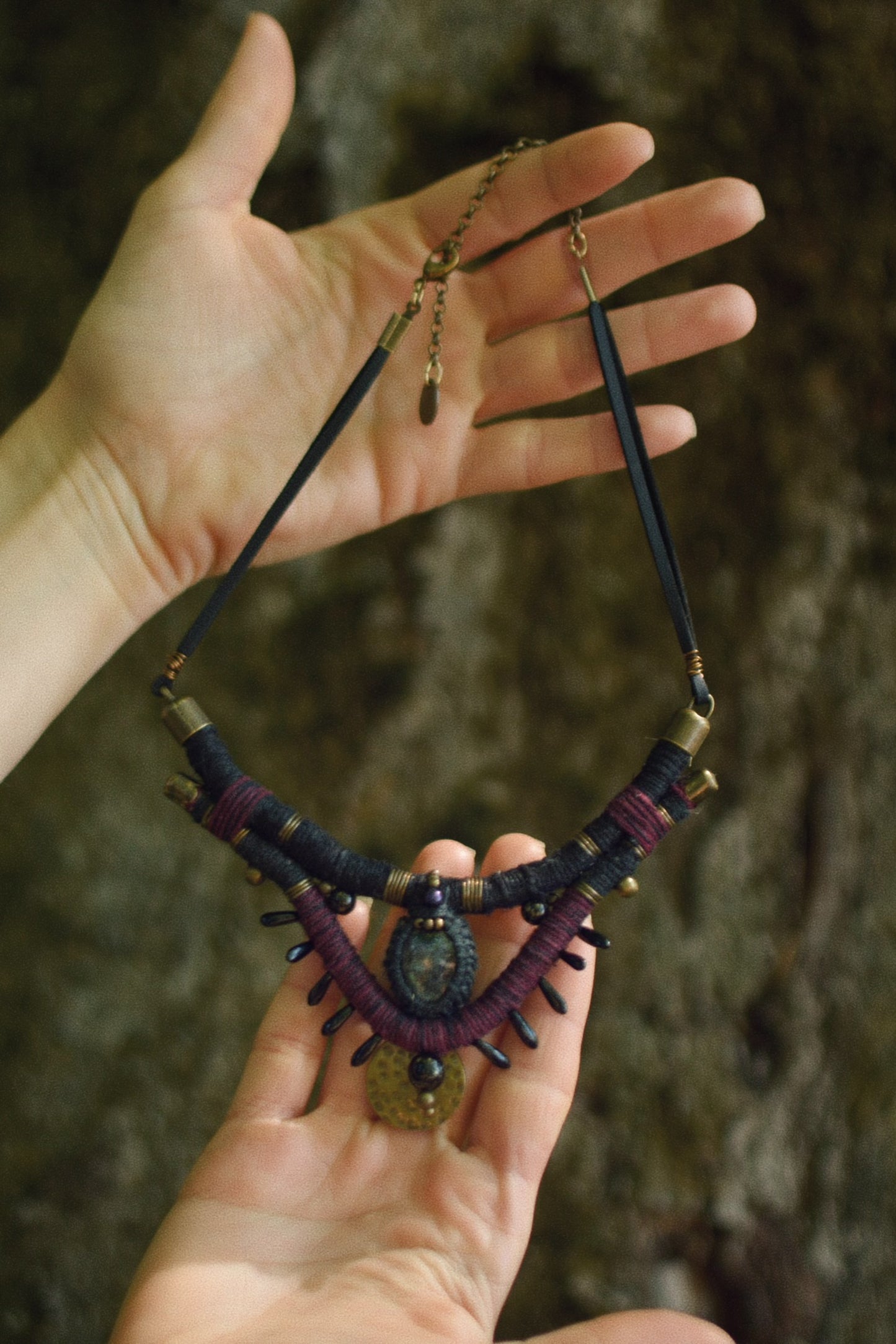 Witchy Hemp Necklace with Larvikite