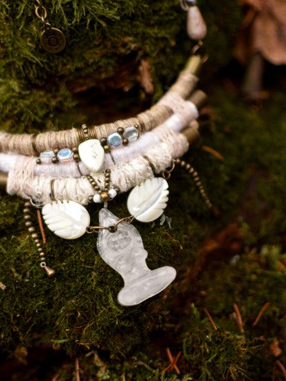 Divine Guidance Necklace with Clear Crystal Goddess and Shell beads