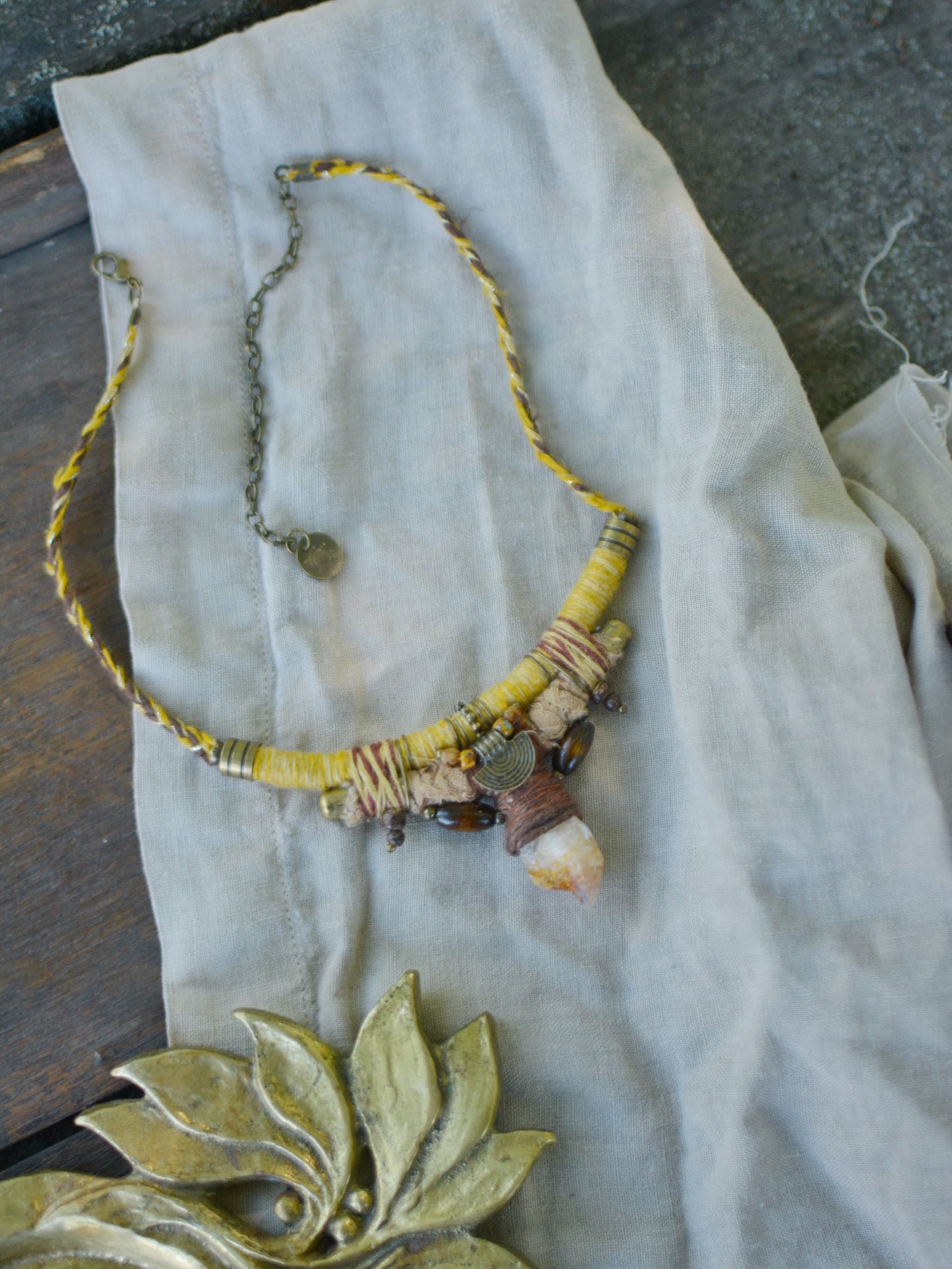 Boheme Joy Hemp and Linen Necklace with Heated Amethyst