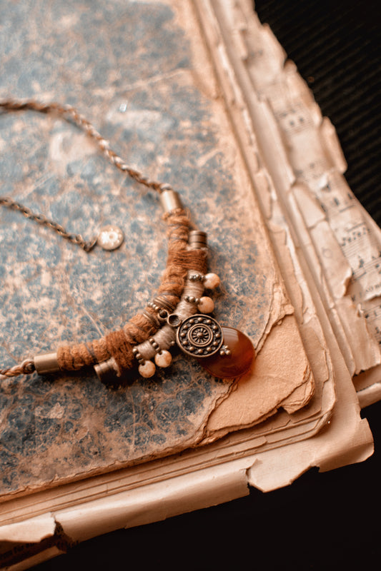 Hemp and Linen Necklace with Carnelian