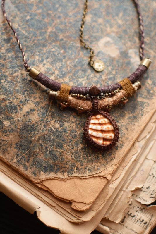 Ethereal Hemp and Linen Necklace with Shell