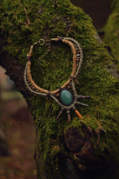 Verdant Sunburst - Plant Dyed Necklace with Aventurine and Jasper Sticks