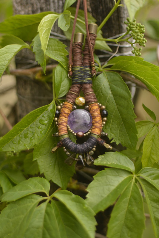 Soul Talisman - Hemp Talisman with Amethyst and Smoky Quartz Drops