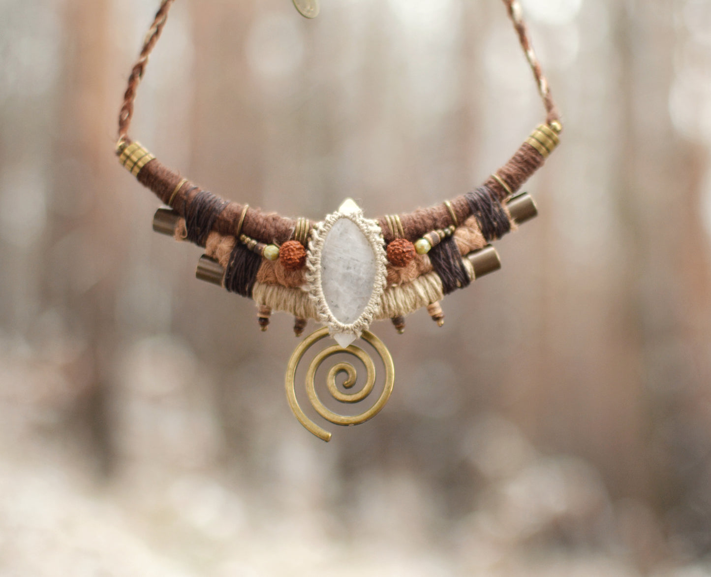 Moonara Necklace witt Moonstone and Rudraksha Beads