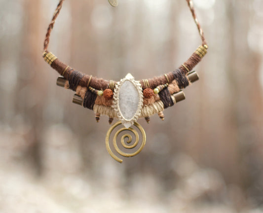 Moonara Necklace witt Moonstone and Rudraksha Beads