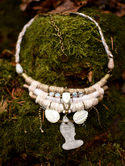 Divine Guidance Necklace with Clear Crystal Goddess and Shell beads