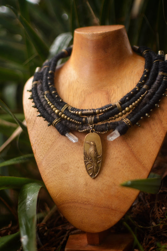 Raven's whisper Necklace with Clear Crystals