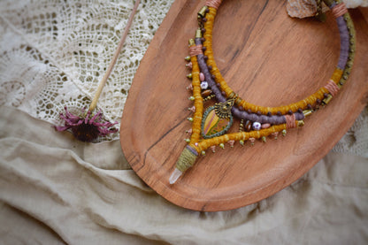 Dream of Barbara - Hand dyed Hemp Necklace with Ocean Jasper, Rhodochrosite, Clear Crystal