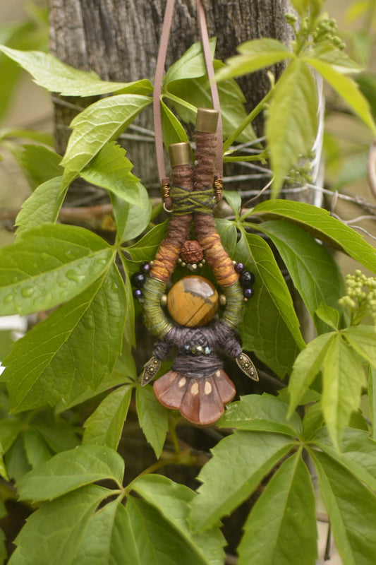 Soul Talisman - Hemp Talisman with Tiger Eye and Pinecone Petals