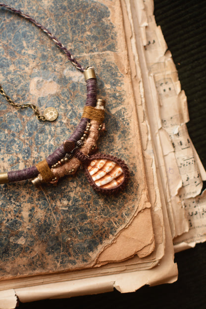 Ethereal Hemp and Linen Necklace with Shell