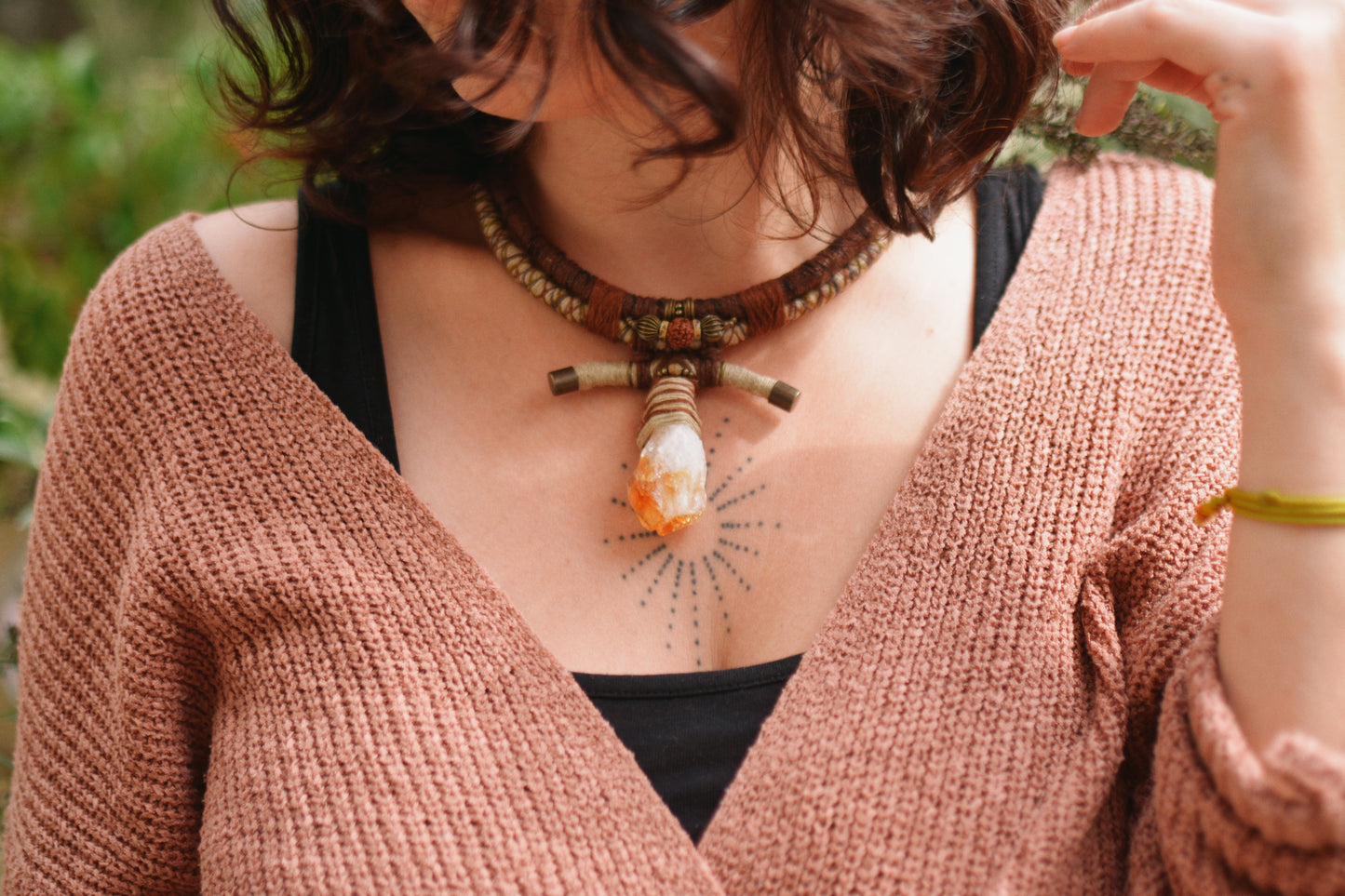 Fallen Leaves Necklace with Heated Amethyst (Citrine)