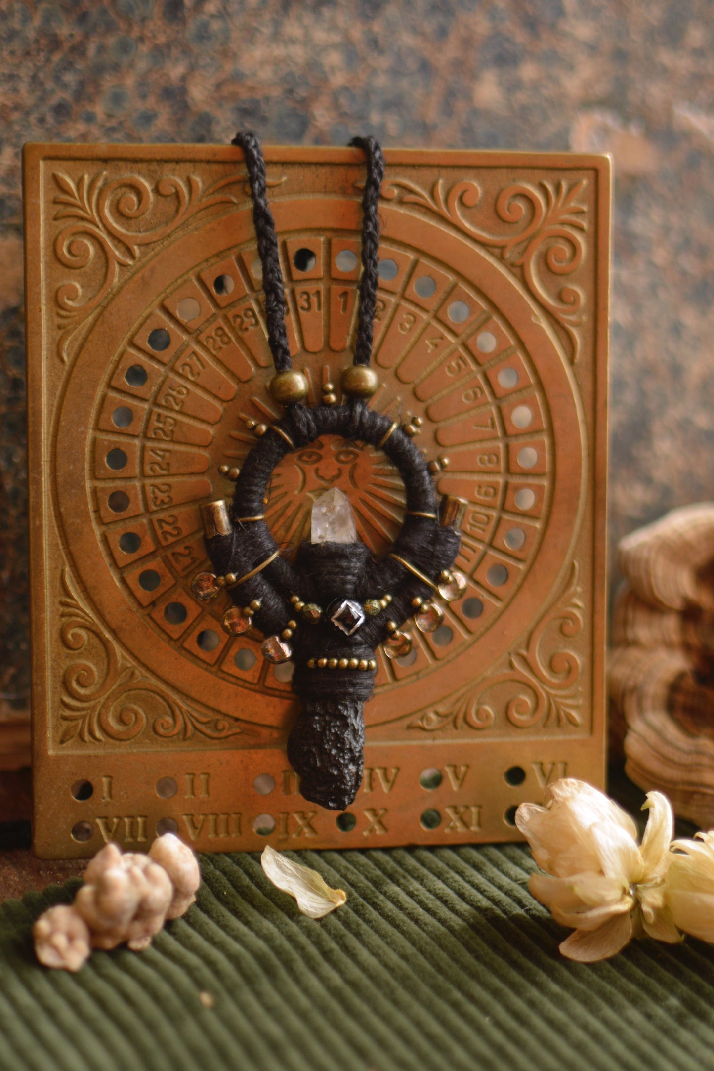 Witchy Hemp Necklace with Clear Quartz and Tektite - long