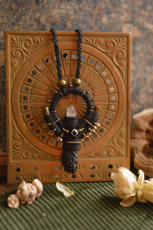 Witchy Hemp Necklace with Clear Quartz and Tektite - long