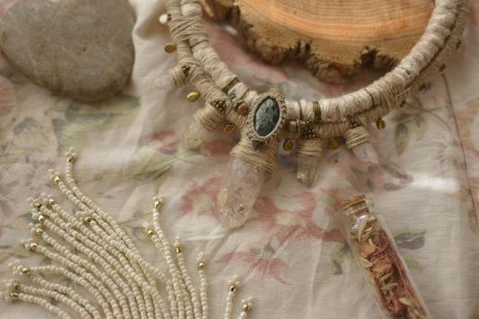 Clear Crystal & Green Apatite Necklace - Reserved