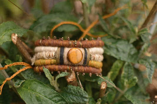 Earth Calling Hemp and Linen Arm Cuff / Bracelet with Tiger Eye for Men