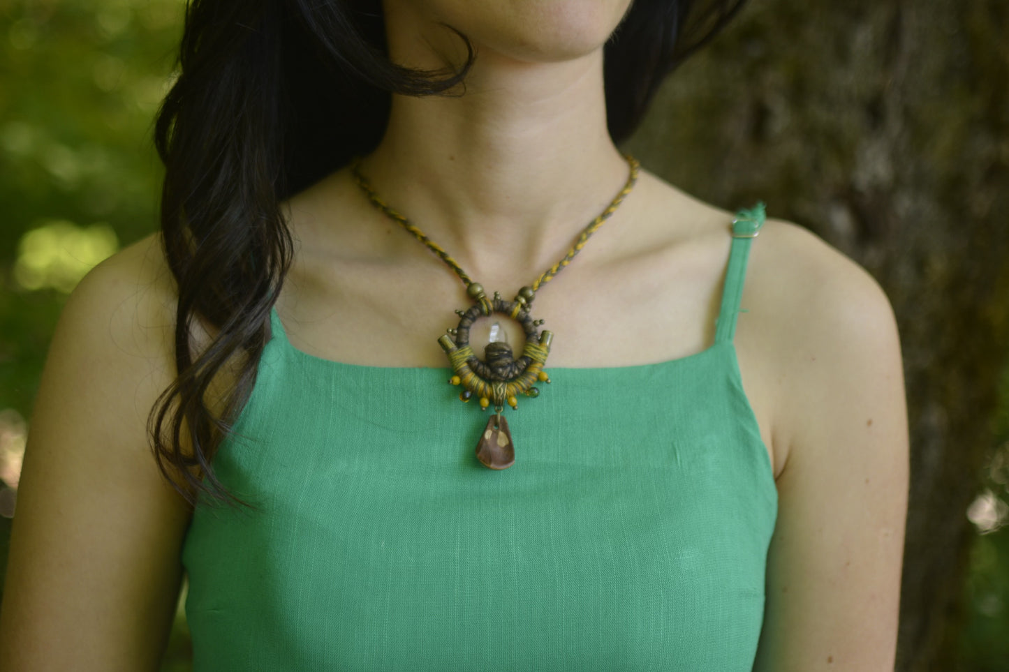 Earth Calling Hemp Talisman with Clear Crystal and Pinecone