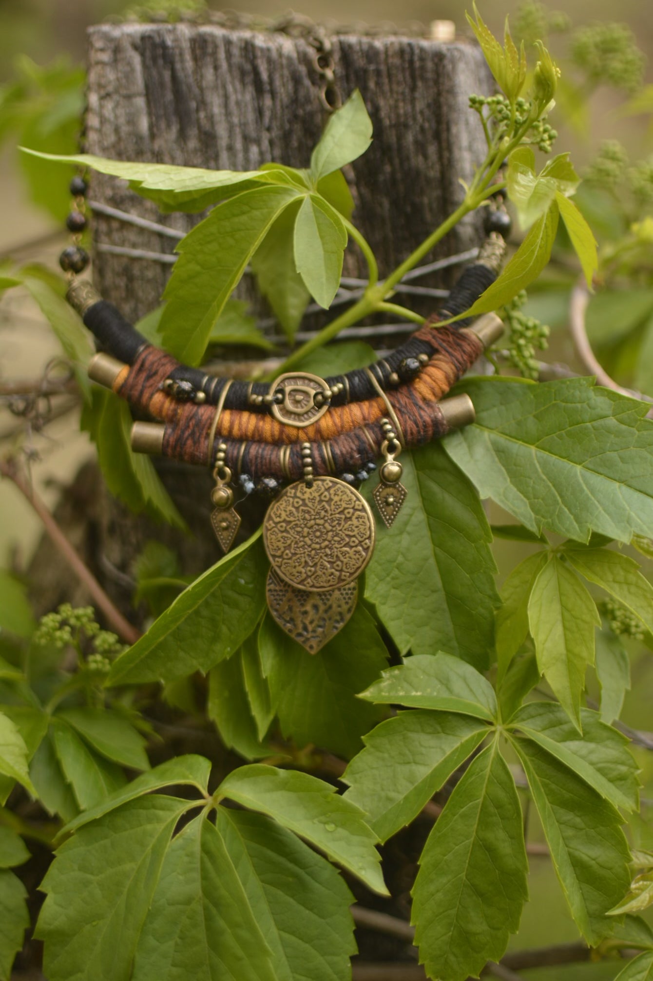Earth and Fire Hemp and Linen Necklace