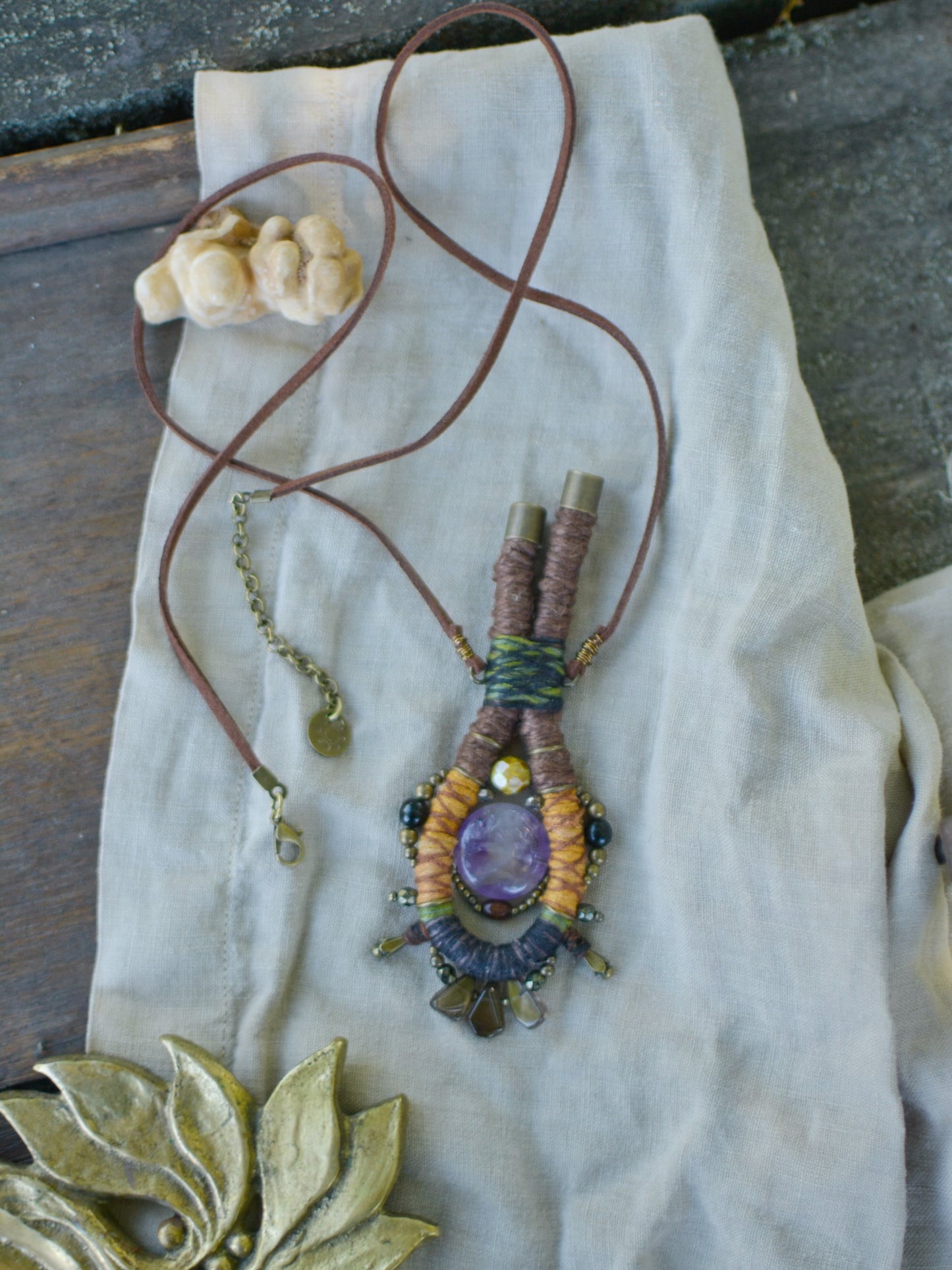 Soul Talisman - Hemp Talisman with Amethyst and Smoky Quartz Drops