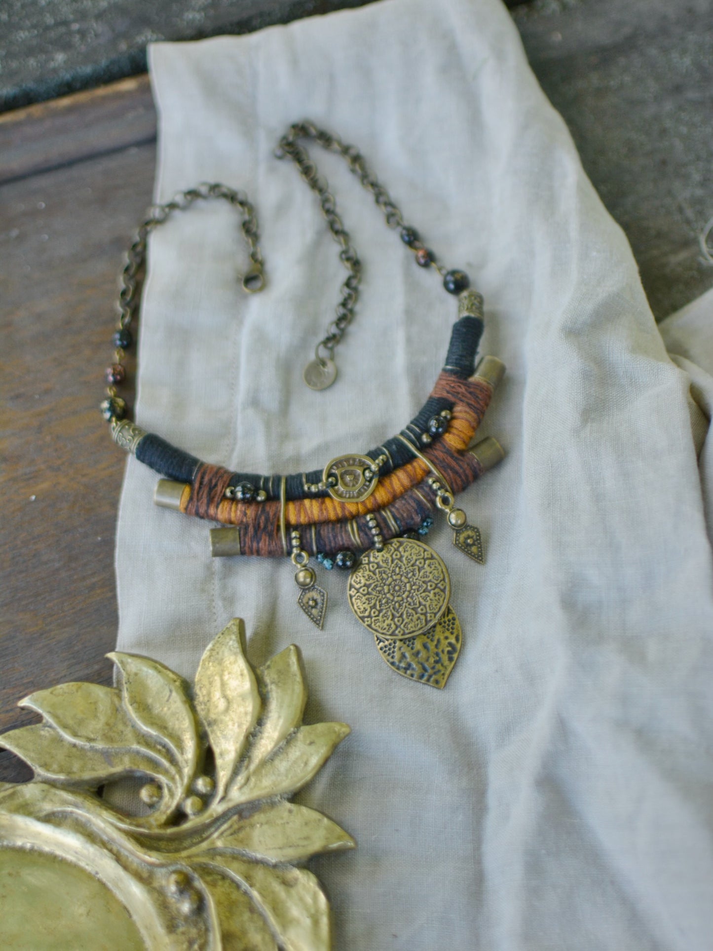 Earth and Fire Hemp and Linen Necklace