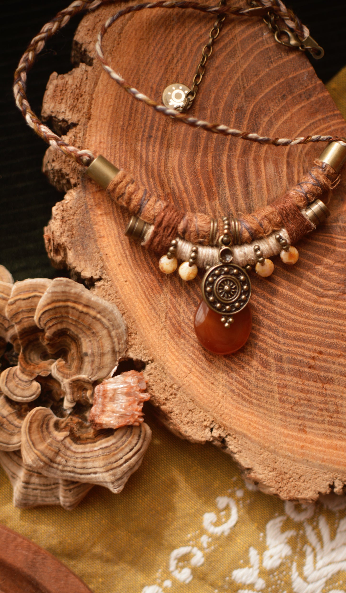Hemp and Linen Necklace with Carnelian