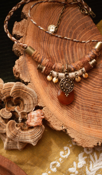 Hemp and Linen Necklace with Carnelian