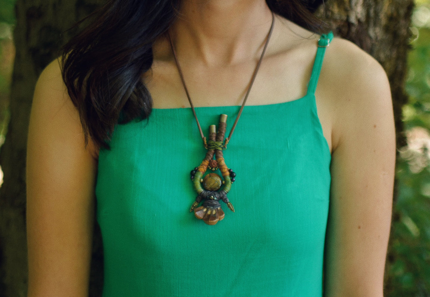 Soul Talisman - Hemp Talisman with Tiger Eye and Pinecone Petals