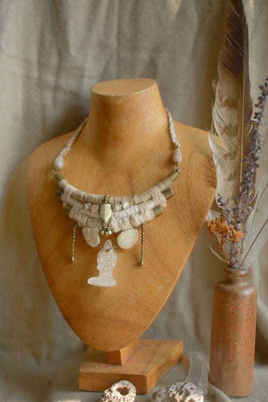 Divine Guidance Necklace with Clear Crystal Goddess and Shell beads