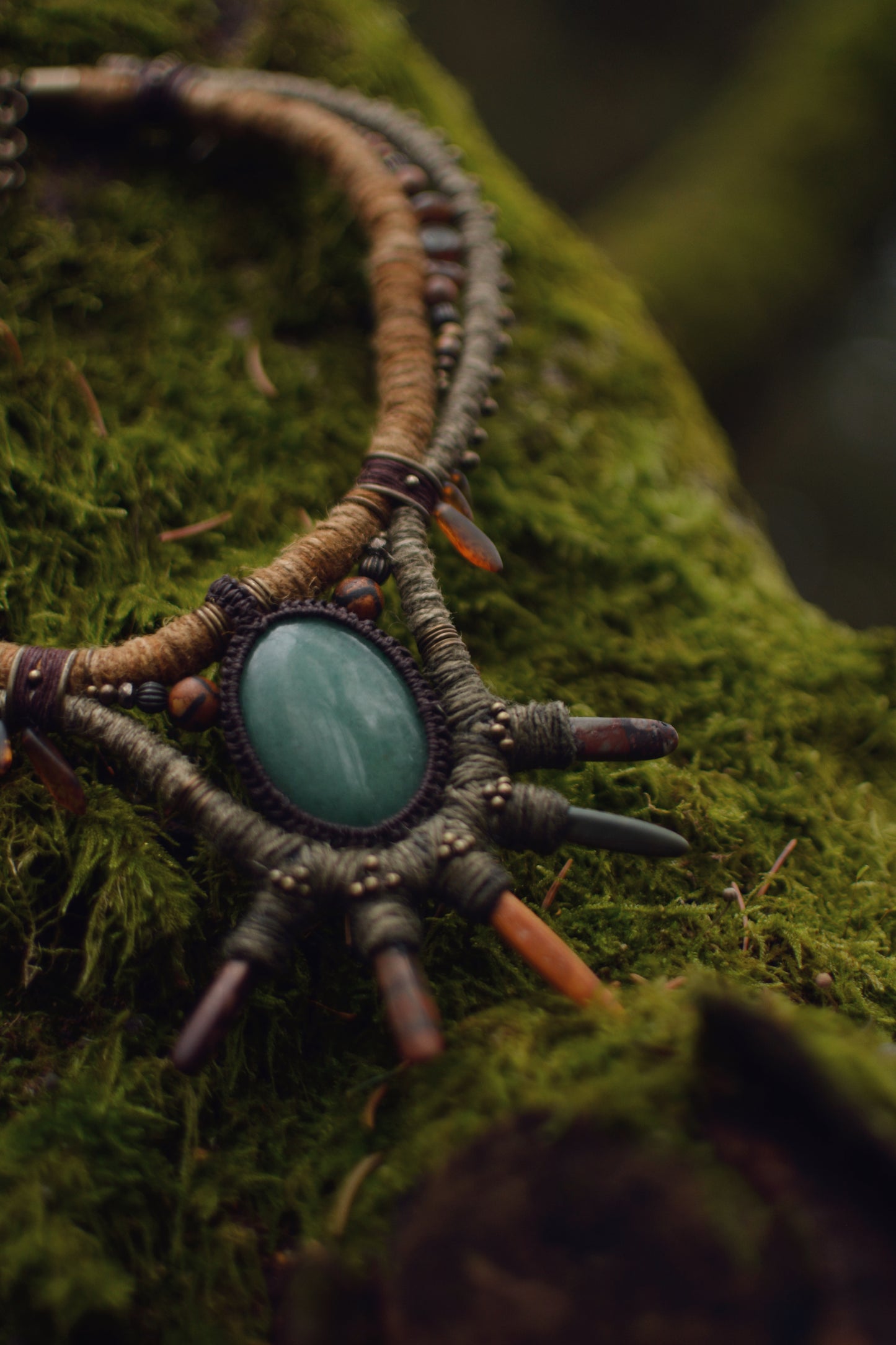 Verdant Sunburst - Plant Dyed Necklace with Aventurine and Jasper Sticks