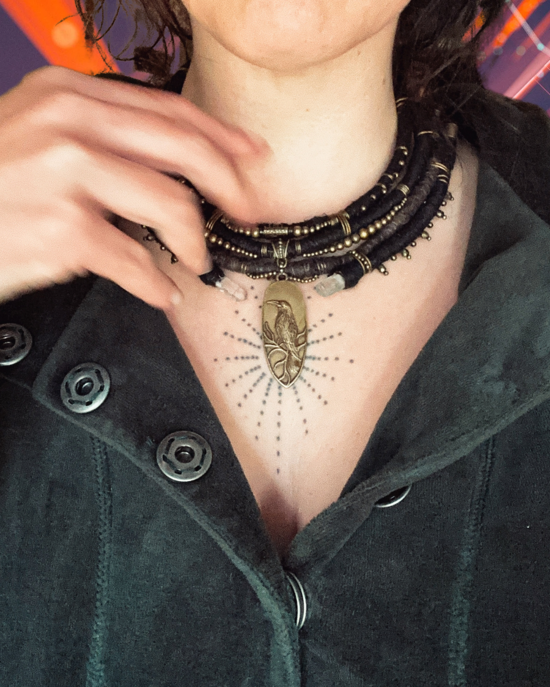 Raven's whisper Necklace with Clear Crystals