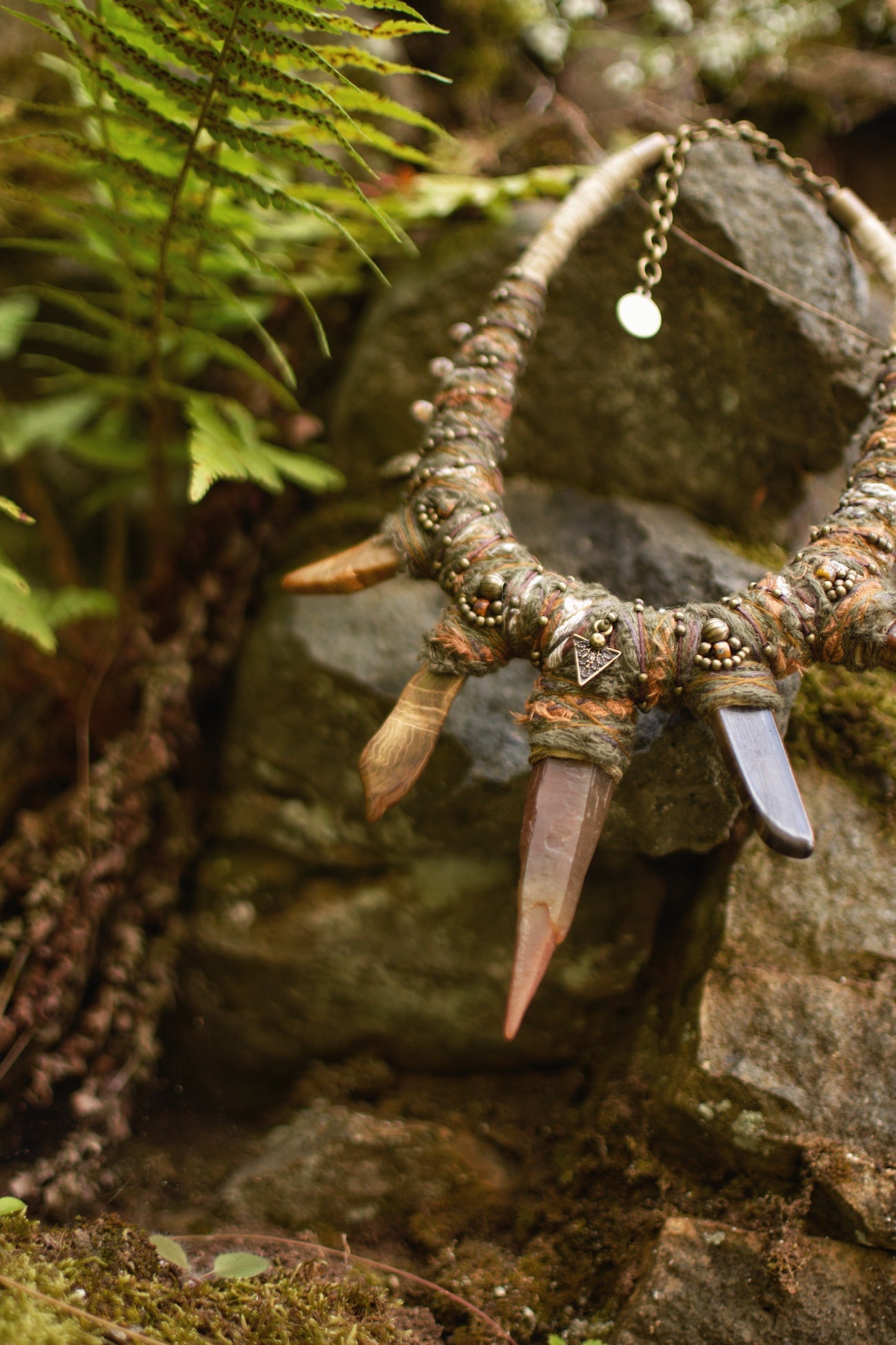 Afterlife - Necklace with Rusty Quartz and Tree fossils