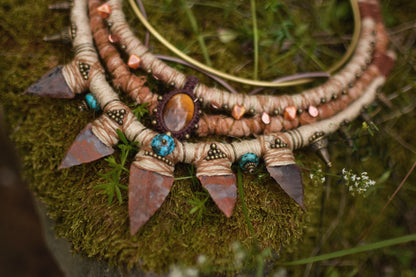 Afterlife - Necklace with Stone Arrows, Tiger eye and Dyed Howlite