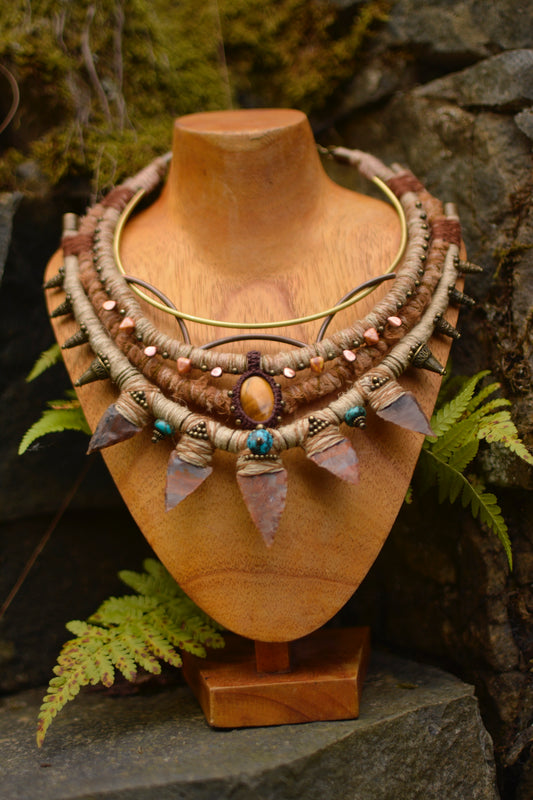 Afterlife - Necklace with Stone Arrows, Tiger eye and Dyed Howlite