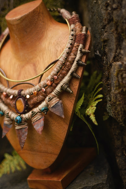 Afterlife - Necklace with Stone Arrows, Tiger eye and Dyed Howlite