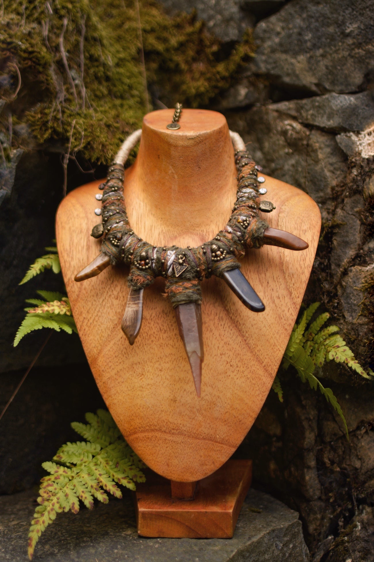 Afterlife - Necklace with Rusty Quartz and Tree fossils