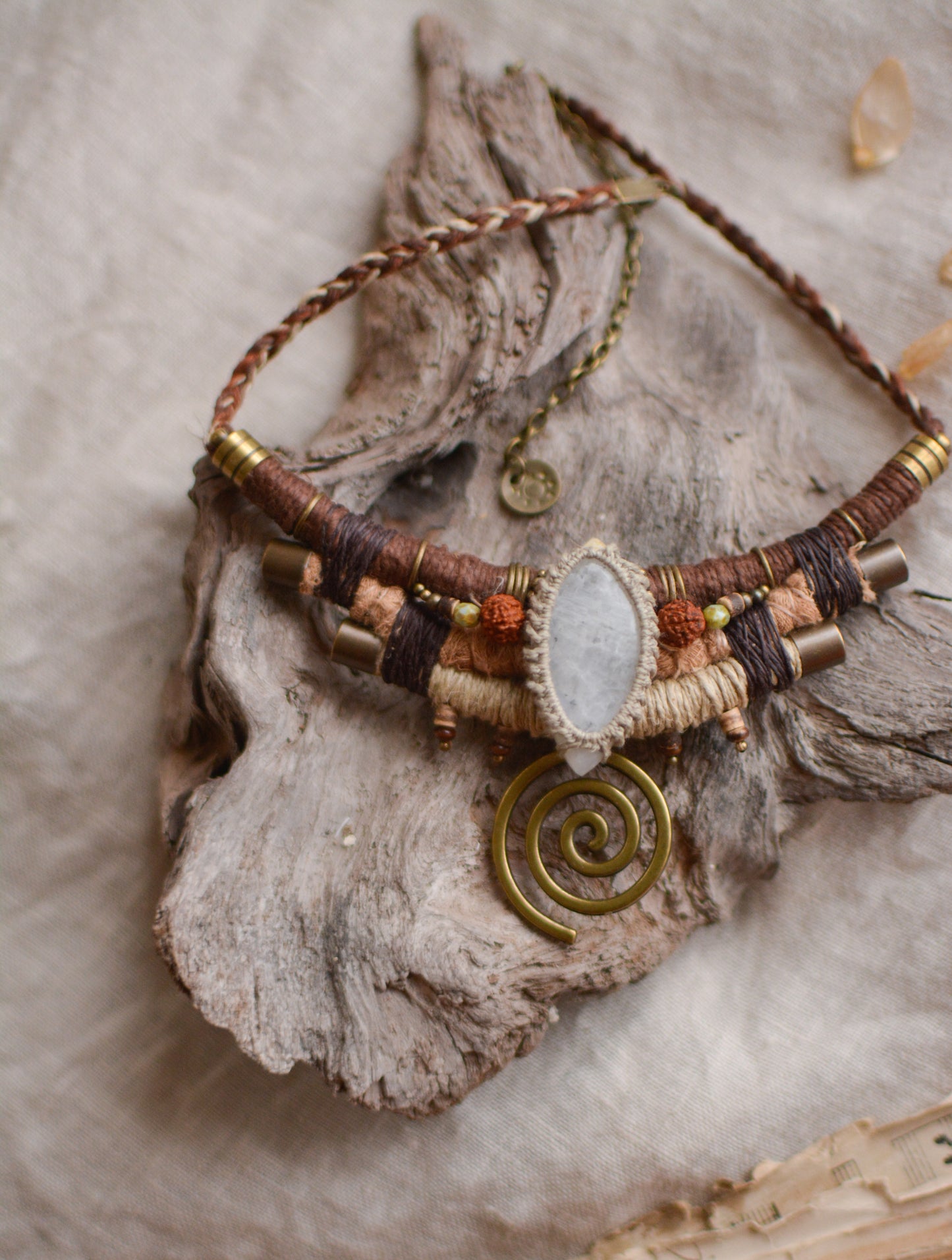 Moonara Necklace witt Moonstone and Rudraksha Beads