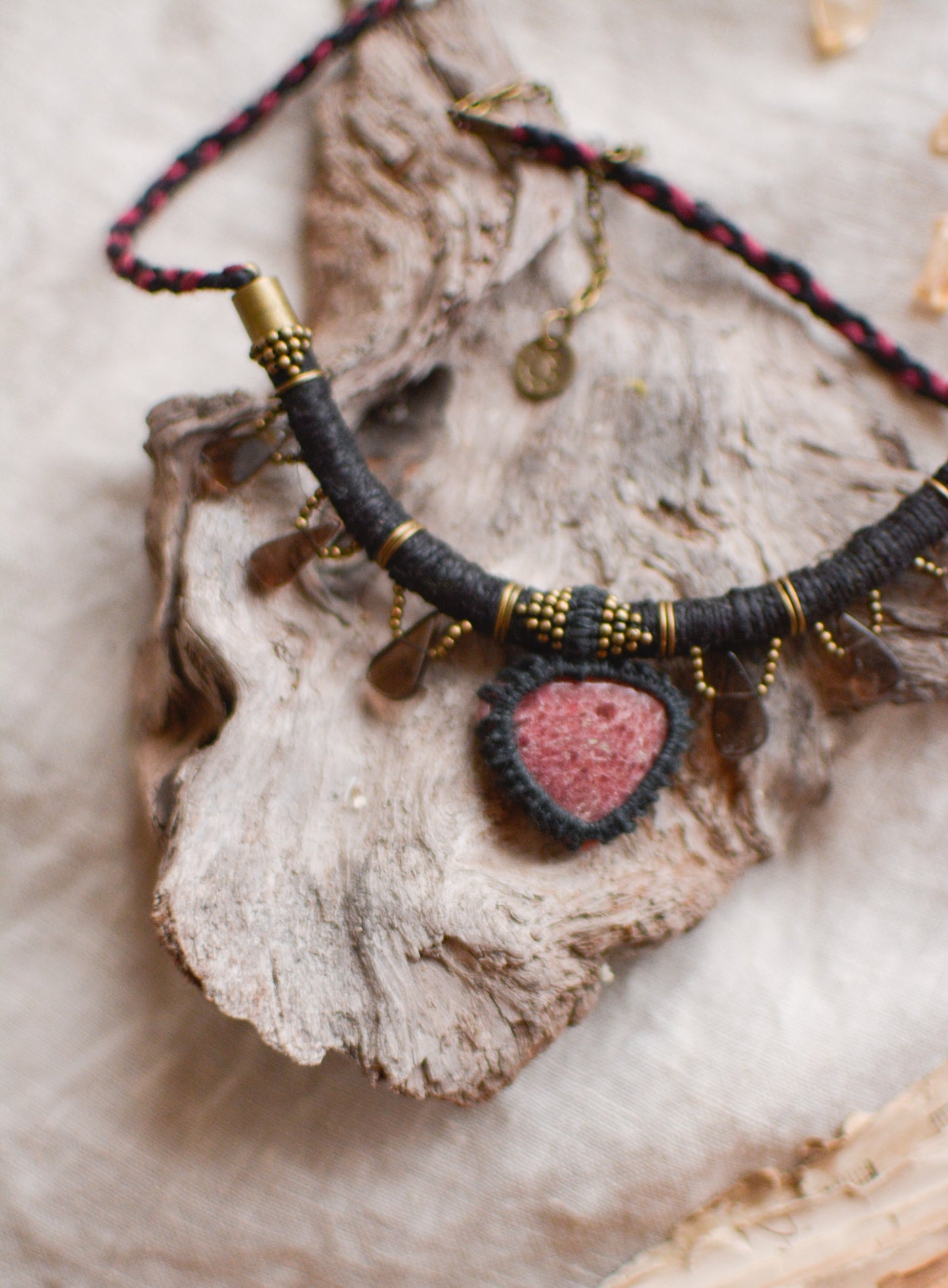 Nivar Necklace with Rhodonite and Smoky Quartz