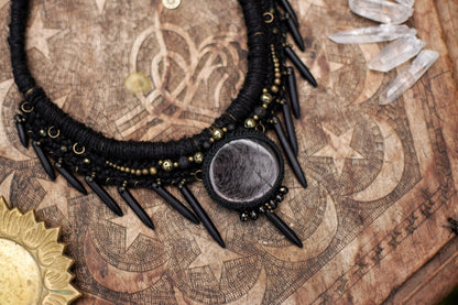 Nightfall Nexus - Hemp Necklace with Hyperstein and Lava Stone