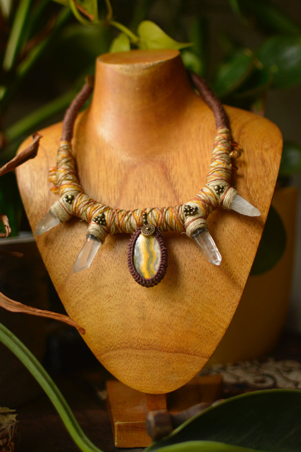 Necklace with Bumblebee Jasper and Clear Crystals