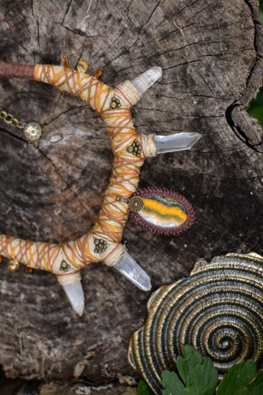 Necklace with Bumblebee Jasper and Clear Crystals