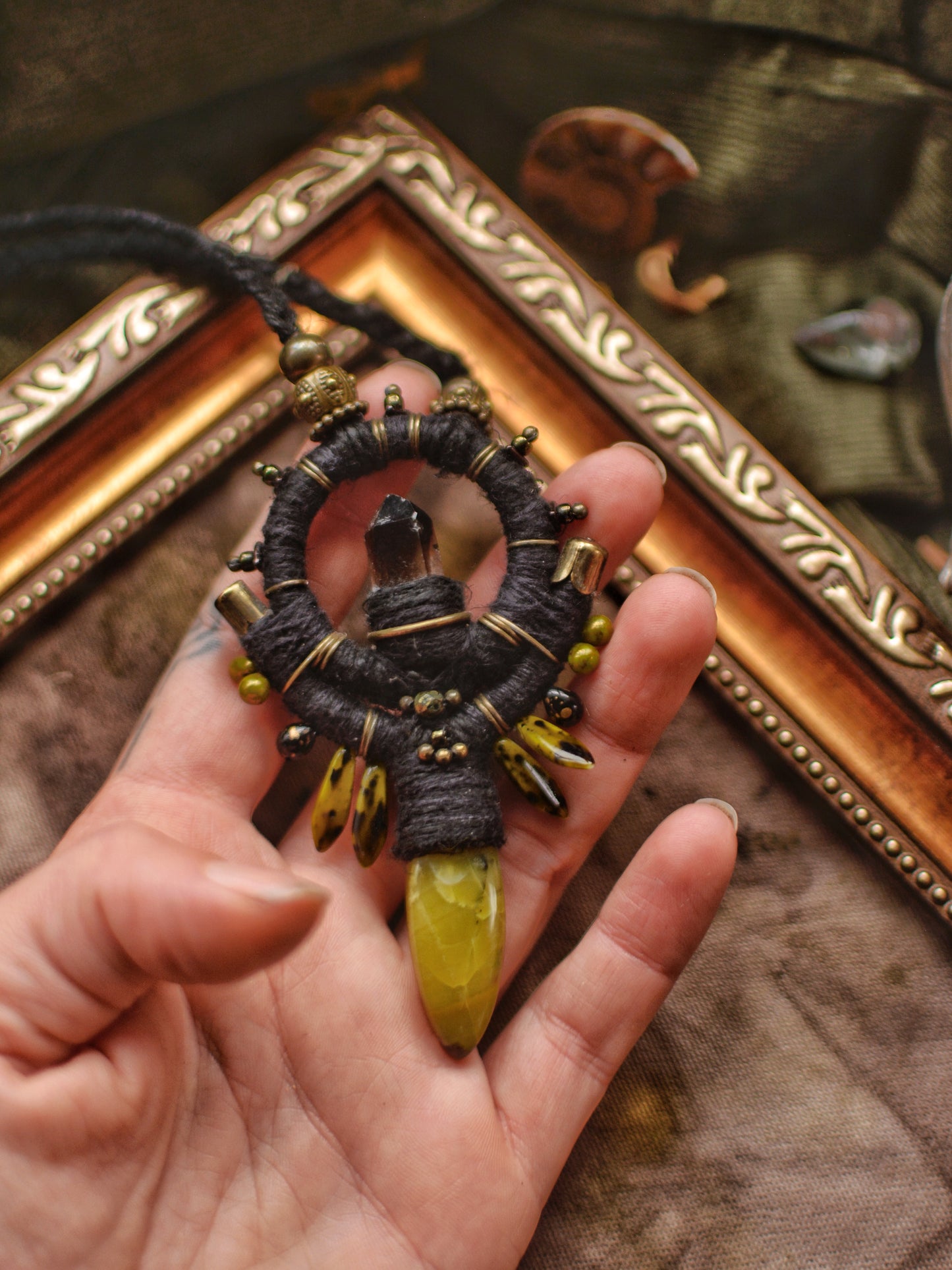 Sacred Armor - Talisman with Smoky Quartz and Green Opal