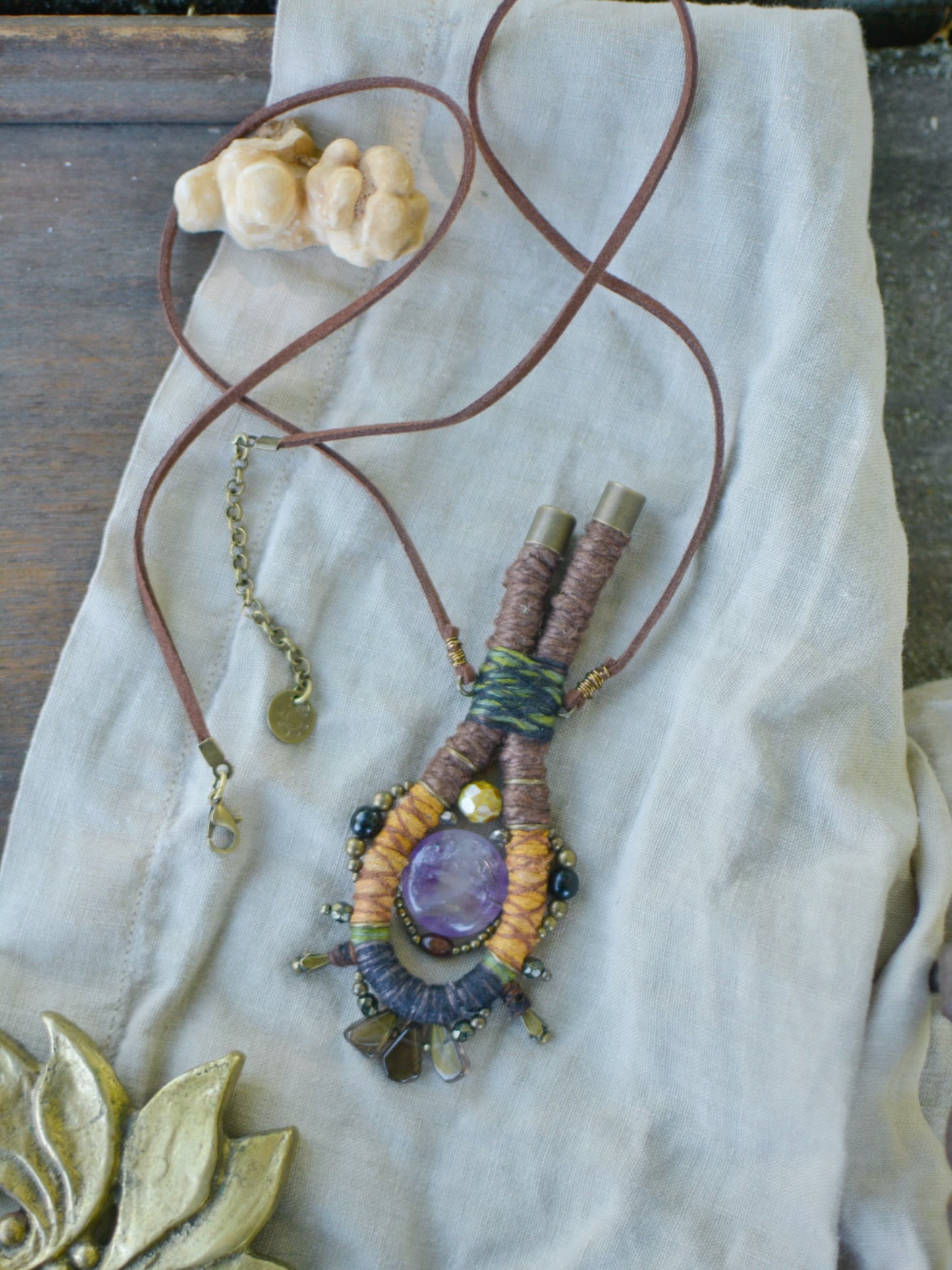 Soul Talisman - Hemp Talisman with Amethyst and Smoky Quartz Drops