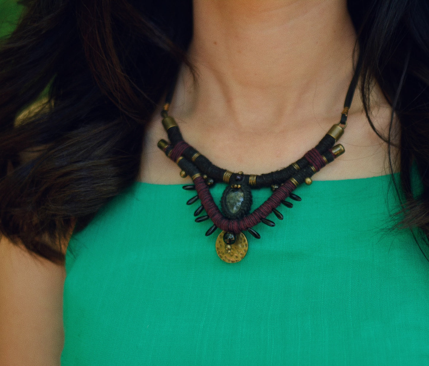 Witchy Hemp Necklace with Larvikite